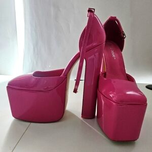hot pink patent platform heels by Public Desire sz9